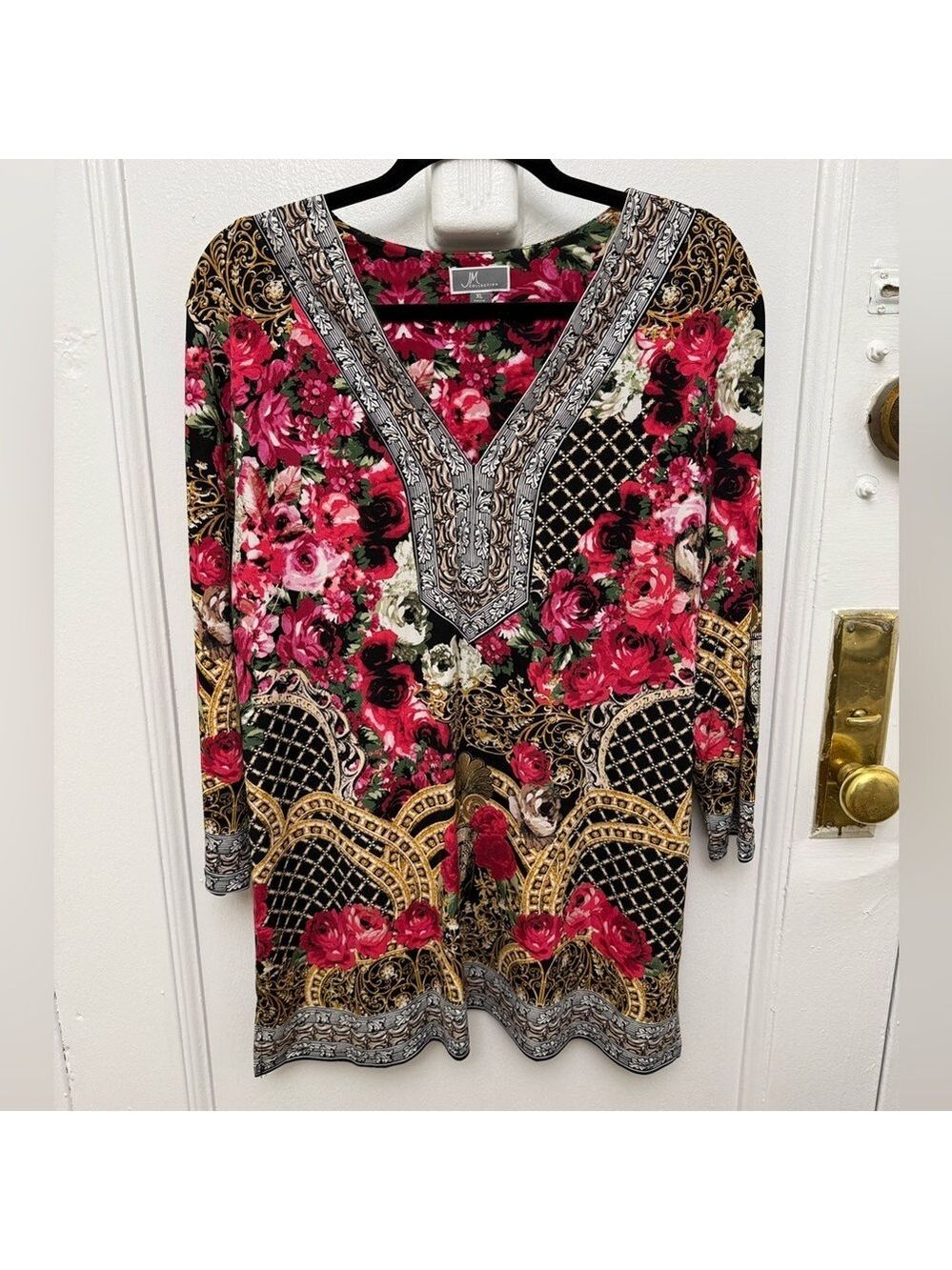 JM Collection Floral V Neck Tunic Blouse XL - Picture 2 of 11